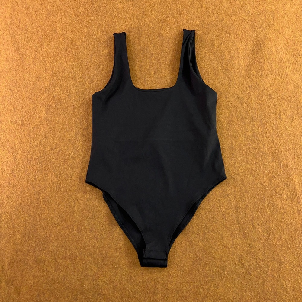 The Noli Shop Womens Medium Black Square Neck Snap Gusset Tank Bodysuit New